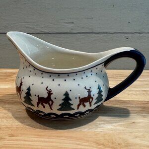 Vintage Boleslawiec Polish Pottery Gravy Boat Handmade in Poland 4" X 7"